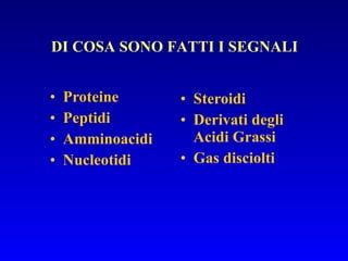 Proteine  Peptidi Amminoacidi  Nucleotidi Steroidi Derivati degli Acidi Grassi Gas disciolti DI COSA SONO FATTI I SEGNALI 
