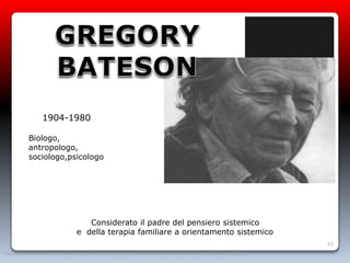 1904-1980
Biologo,
antropologo,
sociologo,psicologo
Master di Primo Livello in "Counseling e formazione relazionale“.Docenti dott.sse Barbara Balleri ed Elisabetta Masala
42
Considerato il padre del pensiero sistemico
e della terapia familiare a orientamento sistemico
 