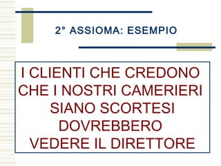 I CLIENTI CHE CREDONO
CHE I NOSTRI CAMERIERI
SIANO SCORTESI
DOVREBBERO
VEDERE IL DIRETTORE
2° ASSIOMA: ESEMPIO
 