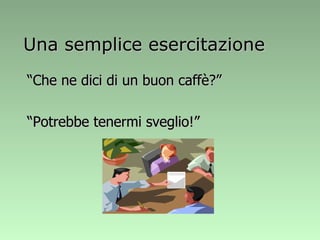 Una semplice esercitazione “ Che ne dici di un buon caffè?” “ Potrebbe tenermi sveglio!” 
