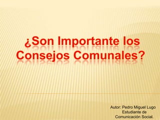 ¿Son Importante los Consejos Comunales?  Autor: Pedro Miguel Lugo Estudiante de Comunicación Social.  