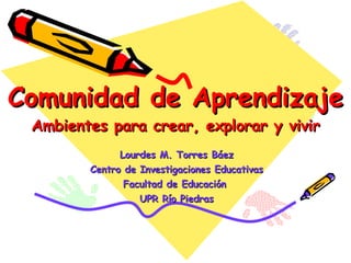 Comunidad de Aprendizaje Ambientes para crear, explorar y vivir Lourdes M. Torres Báez Centro de Investigaciones Educativas Facultad de Educación  UPR Río Piedras 