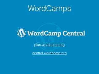 WordCamps
plan.wordcamp.org
central.wordcamp.org
 