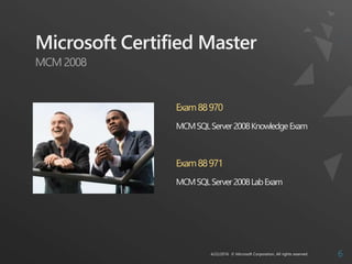 Microsoft Certified Master
MCM2008
Exam88970
MCMSQLServer2008KnowledgeExam
Exam88971
MCMSQLServer2008LabExam
 