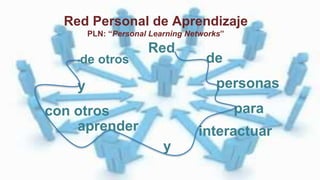 Red Personal de Aprendizaje
PLN: “Personal Learning Networks”
Red
de
personas
para
interactuar
y
aprender
con otros
y
de otros
 