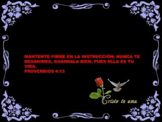 MANTENTE FIRME EN LA INSTRUCCIÓN; NUNCA TE
DESANIMES, GUÁRDALA BIEN, PUES ELLA ES TU
VIDA.
PROVERBIOS 4:13
 