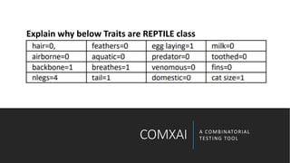 COMXAI A COMBINATORIAL
TESTING TOOL
Explain why below Traits are REPTILE class
 