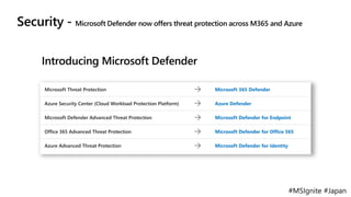 #MSIgnite #Japan
Security - Microsoft Defender now offers threat protection across M365 and Azure
 