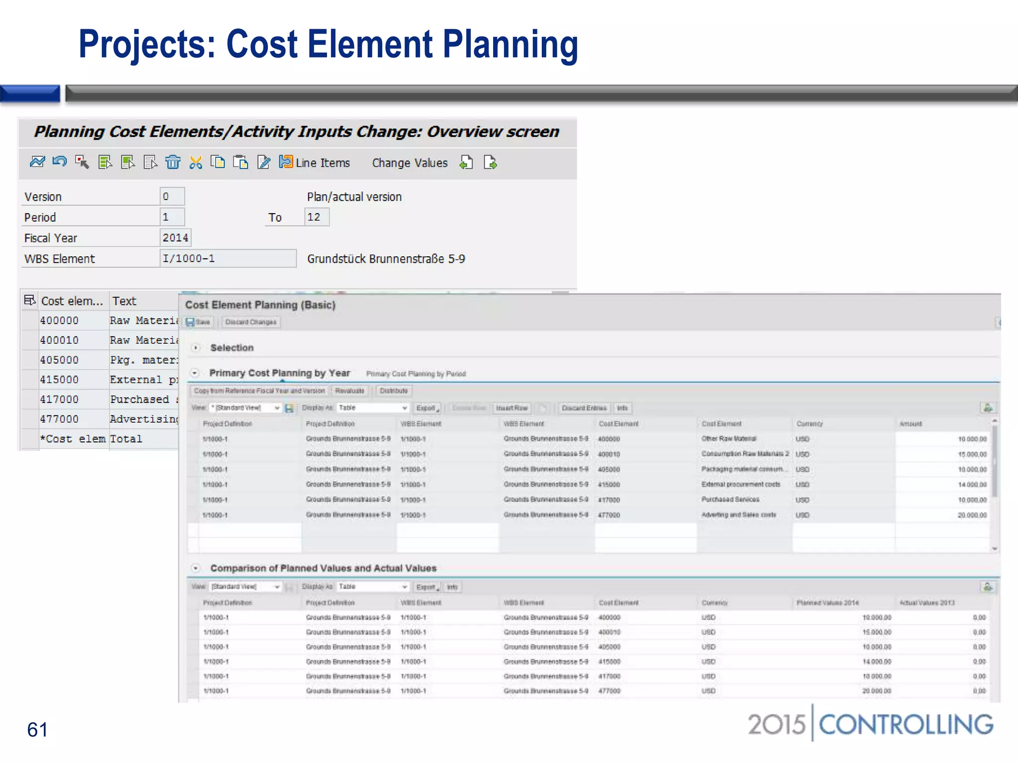 Projects: Cost Element Planning
61
 