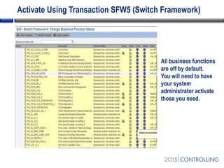 Activate Using Transaction SFW5 (Switch Framework)
All business functions
are off by default.
You will need to have
your system
administrator activate
those you need.
 