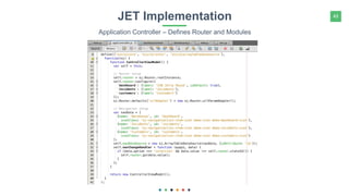 43JET Implementation
Application Controller – Defines Router and Modules
 