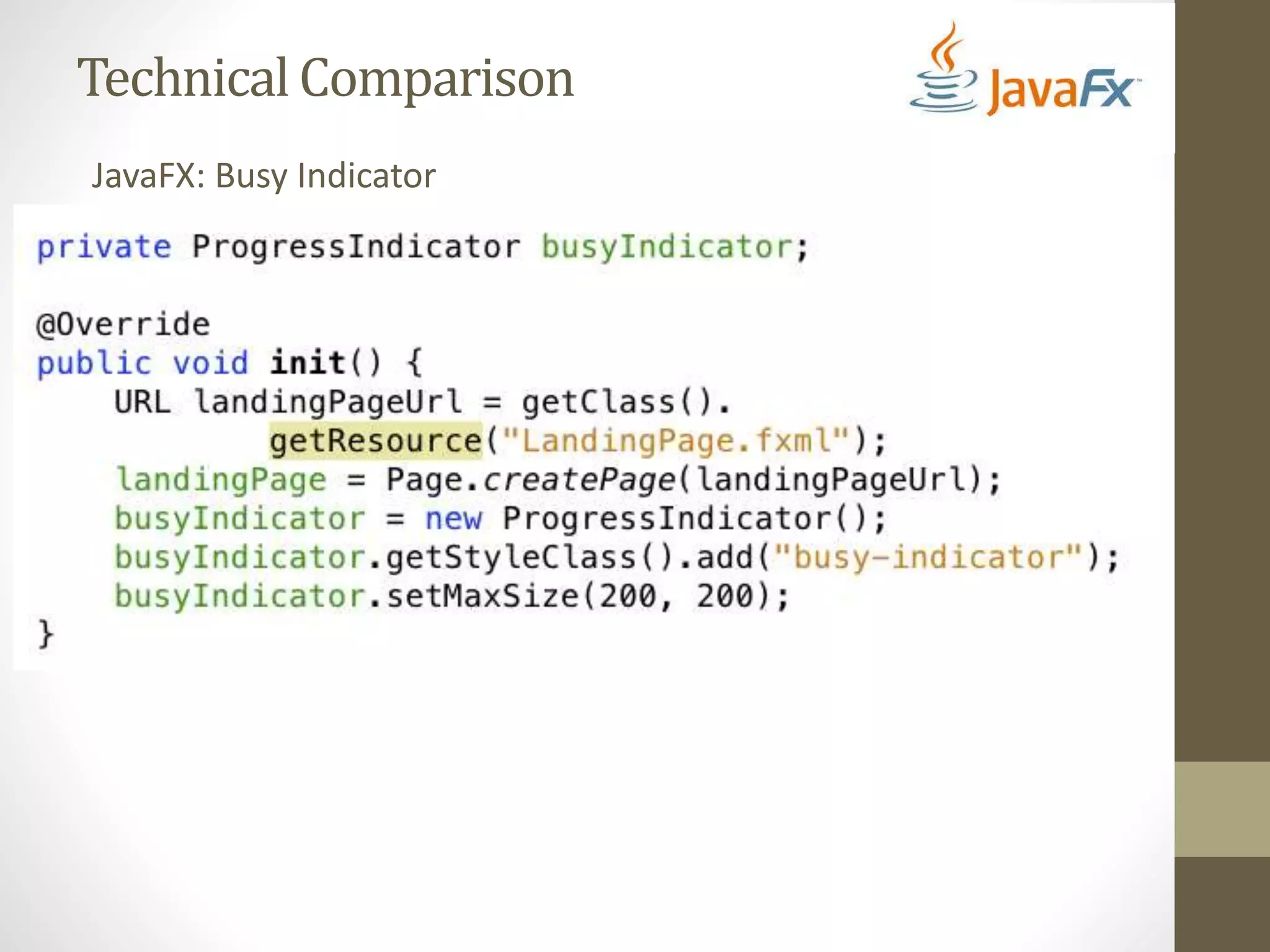 Technical Comparison JavaFX: Busy Indicator 