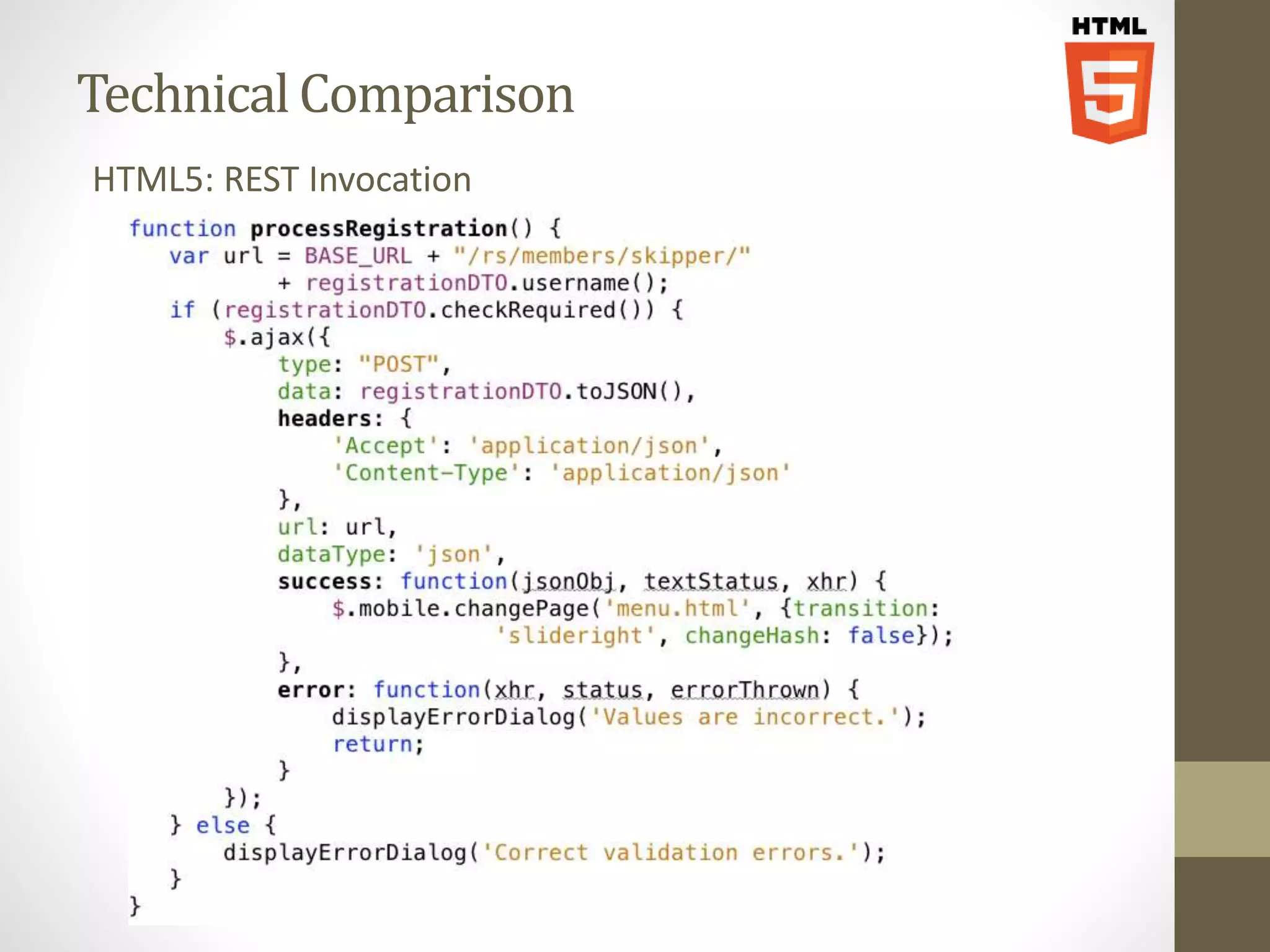 Technical Comparison HTML5: REST Invocation 