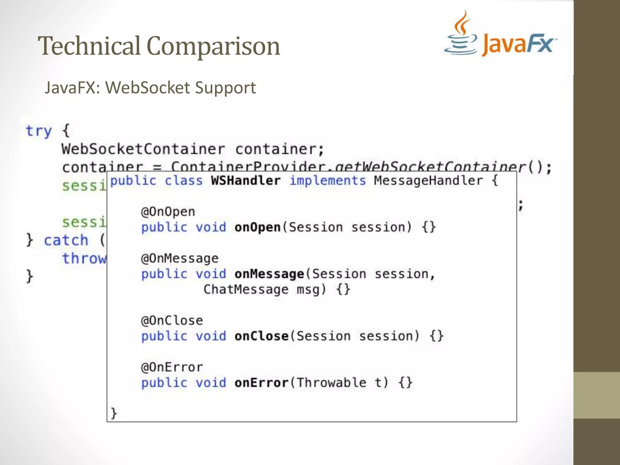 Technical Comparison JavaFX: WebSocket Support 