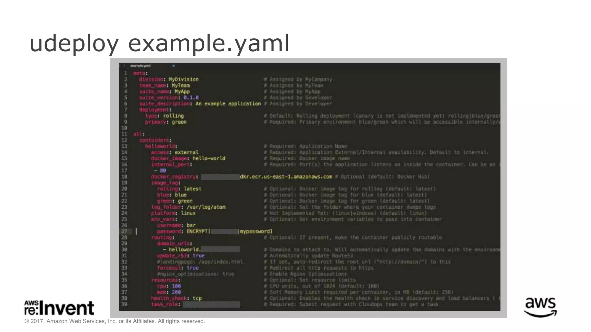 © 2017, Amazon Web Services, Inc. or its Affiliates. All rights reserved.
udeploy example.yaml
 