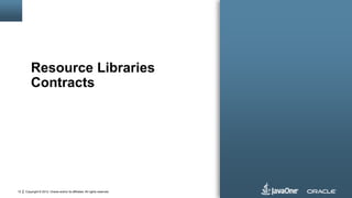 Copyright © 2012, Oracle and/or its affiliates. All rights reserved.12
Resource Libraries
Contracts
 