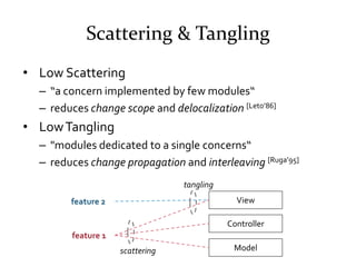Scattering & Tangling
• Low Scattering
  – “a concern implemented by few modules“
  – reduces change scope and delocalizat...