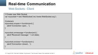 Real-time Communication
         Web Sockets : Client




12   Copyright © 2012, Oracle and/or its affiliates. All rights reserved.   Insert Information Protection Policy Classification from Slide 13
 