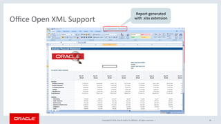 Copyright	©	2016,	Oracle	and/or	its	aﬃliates.	All	rights	reserved.		|	
Oﬃce	Open	XML	Support	
68	
Report	generated	
with	.xlsx	extension	
 