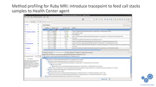 Method profiling for Ruby MRI: introduce tracepoint to feed call stacks
samples to Health Center agent
 