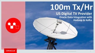 Copyright © 2014 Oracle and/or its affiliates. All rights reserved. | 
Heterogeneous Reservoir with Oracle Data Integration 
22 
Flume 
Hive on MR, Tez, Spark 
Logs 
OLTP DB 
SQOOP 
OGG 
Pig on MR, Tez, SparkODI 
SQOOP 
Any DWOGG 
Spark 
OozieOEDQOEMM 
Data Validation & Cleansing 
Metadata Mgmt 
& Lineage 
API/File 
Hive/HCat, HDFS,HBase 
Hive/HCat, HDFS,HBase 
NoSQL 
Flume 
Oracle OpenWorld 2014 
 