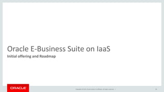 Copyright © 2015, Oracle and/or its affiliates. All rights reserved. |
Oracle E-Business Suite on IaaS
Initial offering and Roadmap
34
 
