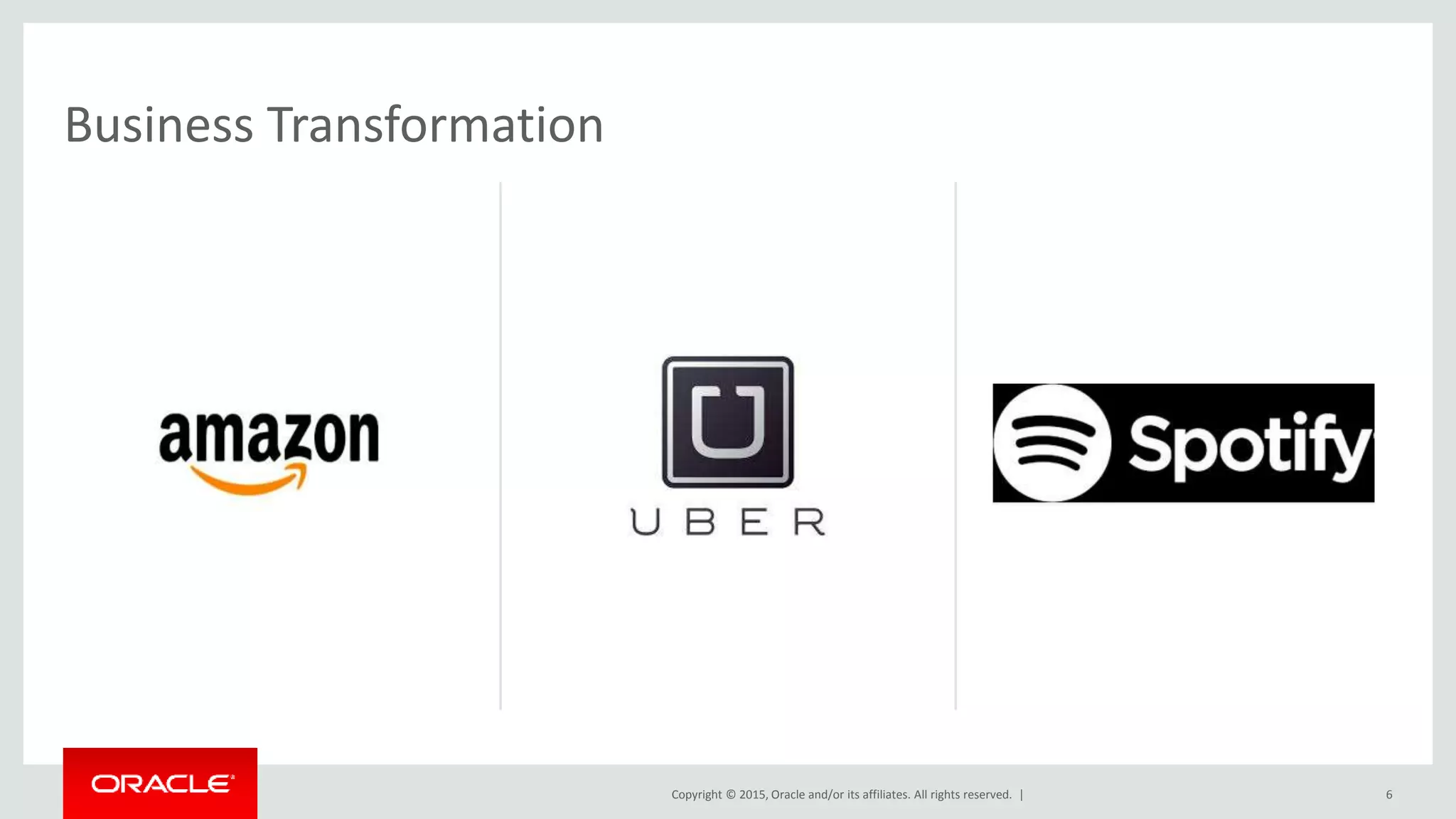 Copyright © 2015, Oracle and/or its affiliates. All rights reserved. | 6
Business Transformation
 