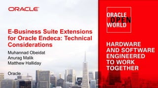 E-Business Suite Extensions
for Oracle Endeca: Technical
Considerations
Muhannad Obeidat
Anurag Malik
Matthew Halliday
Oracle

 