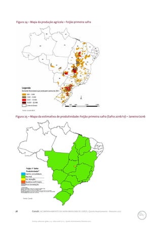 78 Conab | ACOMPANHAMENTO DA SAFRA BRASILEIRA DE GRÃOS | Quinto levantamento - fevereiro 2017
Acomp. safra bras. grãos, v. 4 - Safra 2016/17, n 5 - Quinto levantamento, fevereiro 2017
Figura 24 – Mapa da produção agrícola – Feijão primeira safra
Fonte: Conab/IBGE..
Figura 25 – Mapa da estimativa de produtividade: Feijão primeira safra (Safra 2016/17) – Janeiro/2016
Fonte: Conab
 