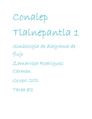 Conalep
Tlalnepantla 1
Simbología de diagrama de
flujo
Zamarripa Rodríguez
Carmen
Grupo: 202
Tarea #2
 