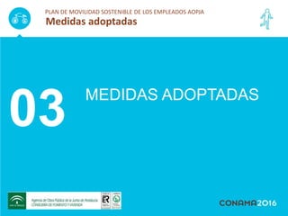 MEDIDAS ADOPTADAS
03
PLAN DE MOVILIDAD SOSTENIBLE DE LOS EMPLEADOS AOPJA
Medidas adoptadas
 