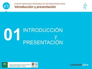 INTRODUCCIÓN
y
PRESENTACIÓN
01
PLAN DE MOVILIDAD SOSTENIBLE DE LOS EMPLEADOS AOPJA
Introducción y presentación
 