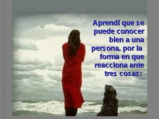 Aprendí que se puede conocer bien a una persona, por la  forma en que reacciona ante tres cosas:   