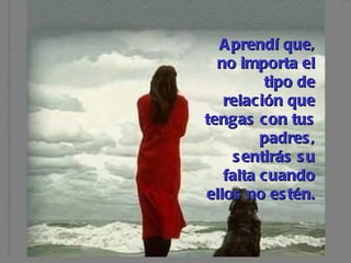 Aprendí que, no importa el tipo de relación que tengas con tus padres, sentirás su falta cuando ellos no estén.   