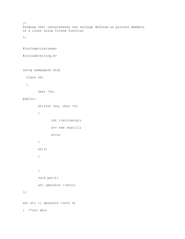 Concatenation of two strings using class in c++ | PDF