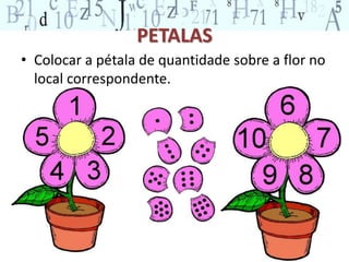 PETALAS 
• Colocar a pétala de quantidade sobre a flor no 
local correspondente. 
 