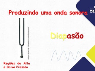 Produzindo uma onda sonora
Diapasão
Regiões de Alta
e Baixa Pressão
Imagem:
Wollschaf
/
GNU
Free
Documentation
License
 