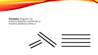 Paralelas: Seguem na
mesma direção mantendo a
mesma distância entre si.
 