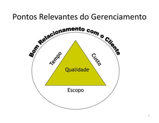 Pontos Relevantes do Gerenciamento
9
Escopo
Qualidade
 