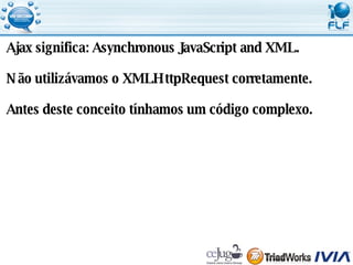 Ajax significa: Asynchronous JavaScript and XML. Não utilizávamos o XMLHttpRequest corretamente. Antes deste conceito tínhamos um código complexo. 