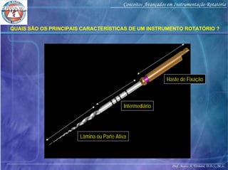 Prof. Marco A. Versiani, D.D.S., M.Sc.
Conceitos Avançados em Instrumentação Rotatória
QUAIS SÃO OS PRINCIPAIS CARACTERÍSTICAS DE UM INSTRUMENTO ROTATÓRIO ?
Haste de Fixação
Lâmina ou Parte Ativa
Intermediário
 