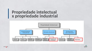 Propriedade intelectual
x propriedade industrial
Programa de
computador
Know how
 