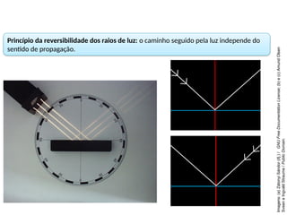 Princípio da reversibilidade dos raios de luz: o caminho seguido pela luz independe do
sentido de propagação.
Imagens:
(a)
Zátonyi
Sándor
(ifj.)
/
GNU
Free
Documentation
License;
(b)
e
(c)
Amund
Olsen
Sveen
e
Ingvald
Straume
/
Public
Domain.
 