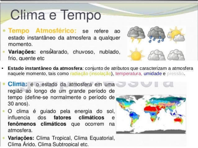 Conceitos de clima e tempo elementos metereológicos e fatores geográf…