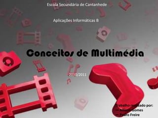 Escola Secundária de Cantanhede


       Aplicações Informáticas B




Conceitos de Multimédia
               2010/2011




                                      Trabalho realizado por:
                                      ∞ Allison Gomes
                                      ∞ Pedro Freire
 