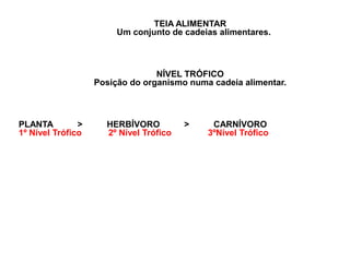 Hábitat –lugar onde o organismo vive (“endereço”)HabitatNicho Ecológico – papel que o organismo exerce no ecossistema (“profissão”)Nicho