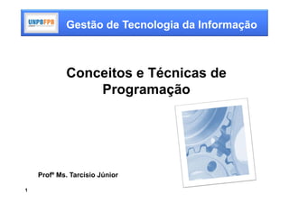 Gestão de Tecnologia da Informação



            Conceitos e Técnicas de
                Programação




    Profº Ms. Tarcísio Júnior

1
 