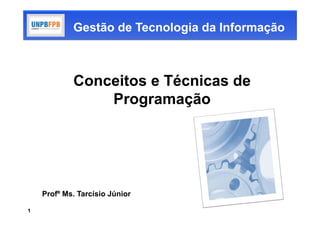 Gestão de Tecnologia da Informação



            Conceitos e Técnicas de
                Programação




    Profº Ms. Tarcísio Júnior

1
 