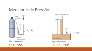 Medidores de Pressão
atm
p  p gL atm vapor m
p  p gL
p  p
a b
p  p
a b
 