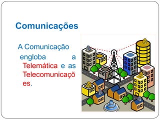 Comunicações
A Comunicação
engloba
a
Telemática e as
Telecomunicaçõ
es.

17

 